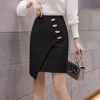 Sexy Mini Black Sukne Dámske 2021 Módne Vysoký Pás Bodycon Mujer Faldas Kórejské Oblečenie Elegantné Tlačidlo Krátke Úradu Práce Sukne