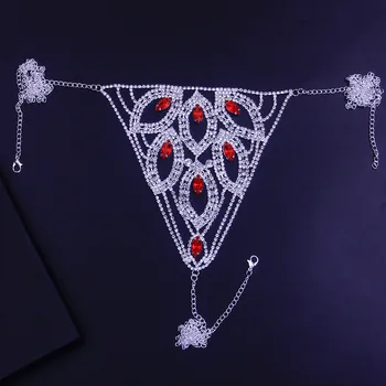 Sexy Modré Červené Listový Tvar Rhinestonne Telo Reťazca Bikini Pás Kolo Nohavičky pre Ženy, Luxusné Crystal Remeň Bielizeň Telo Šperky