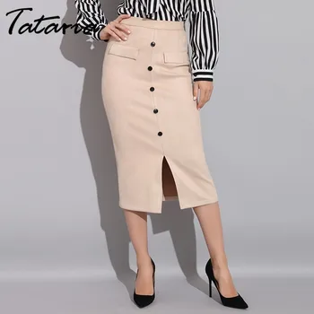 Sexy Multi Color Semiš dlhú Ceruzku Sukne Ženy 2020 Módne Elastické Vysoký Pás Office Lady Bodycon Sukne