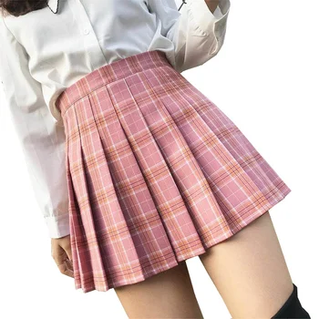 Sexy Sukne Vysoký Pás Skladaný Kockované Sukni Žena Anime Krátke Sukne Plisowana Femme Roztomilé Sladké Dievčatá Mini Sukne Ženy Sukne