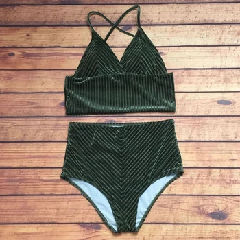 Sexy Velvet Bikini Set Vysoký Pás bikiny Žien Plavky 2020 Plavky Žena Push Up Biquini Pláž Nosiť Brazílsky Plávanie Oblek