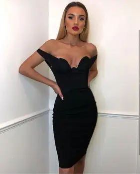 Sexy Čierna Mimo Rameno Ženy Obväz Šaty 2019 Celebrity Módny Návrhár Party Šaty Vestido