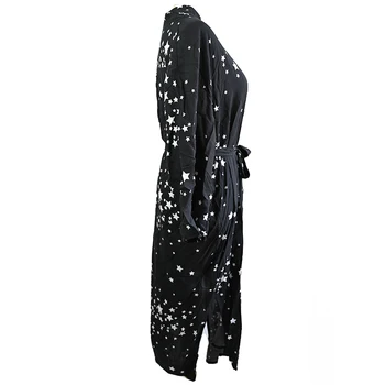 Sexy Čierne Top Dlhé Tričko Šaty 2021 Sarong Župan de Plag V krku Predné Otvorené Polovice Dĺžky Dlhý Rukáv Tlač Star Bežné Šaty