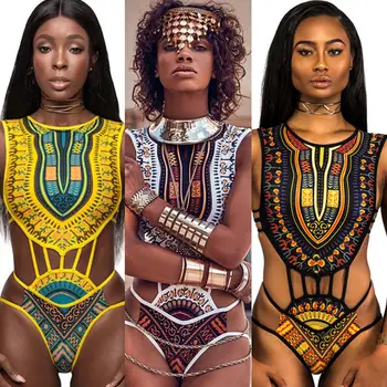 Sexy Ženy, Etnické Kvetinový Plavky Afriky Plavky Vysoký Pás Vytlačené Zakryť Bikini Set Kúpajúcich Plavky, Plážové Oblečenie