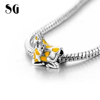 Sg Nové Zviera Žirafa Korálky Fit Európe, Náramky, Prívesky Zvierat Žltá Smalt Disny Šperky 925 Sterling Silver Šperky