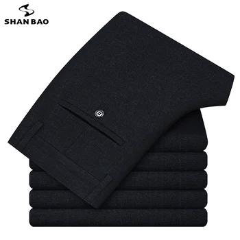 - SHAN-BAO klasický kockovaný žakárové mužov to rovno bežné nohavice novej značky oblečenia luxusné high-kvalitné obchodné gentleman nohavice