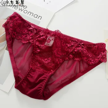Shaonvmeiwu Sexy priehľadnej čipky lady nízka-v strede zúžený nohavičky veľkosť vidieť-cez spodky tenká červená benmingnian