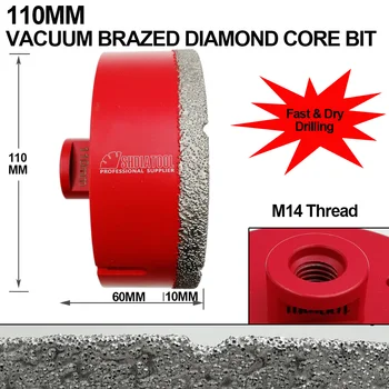 SHDIATOOL 110 mm Vákuové Brazed Diamond M14 závit na Vŕtanie, Vŕtanie Jadra Bit Žula Mramoru, Keramické umelého kameňa otvor videl