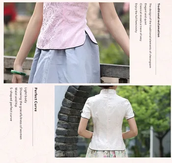 Sheng Coco Čierny Čína, Blúzky, Ženy Tradičnej Čínskej Tričko Oblečenie Čínsky Žakárové Bavlna Cheongsam Tričko Kvet Pracky Top