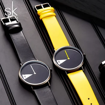 SHENGKE Módne Luxusné Top Značky Hodiniek Ženy, Žltej a Čiernej farbe Kožené Dámske náramkové hodinky Quartz Hodinky Žena Hodiny Reloj Mujer