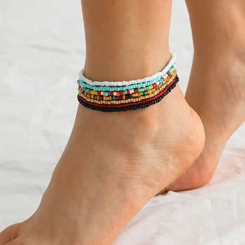 SHIXIN Bohemia Farebné Korálky Anklet Náramok na Nohu pre Ženy Rainbow Malých Korálikov Lete Členok Náramok Nohy Reťazca Šperky