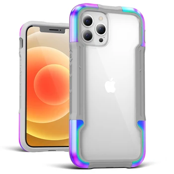 Shockproof Brnenie puzdro Pre iPhone 12 Pro MAX Coque 12 Mini Prípade Luxusné Farebné Dúhy Kovový Nárazník Proti klepaniu Priehľadný Kryt