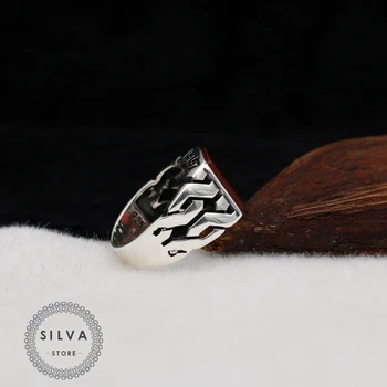 Silva Pôvodné 925 Sterling Silver Ring pre Mužov Achát Aqeeq Kameň S925 striebro módne Šperky Darček Pánske Prstene Všetkých veľkostí