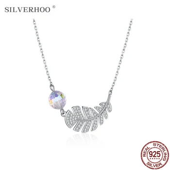 SILVERHOO 925 Sterling Silver Náhrdelník Prívesok Pre Ženy Leaf Dizajn v Tvare Rakúsko Crystal Náhrdelník Strany Jemné Šperky 2020 Nové