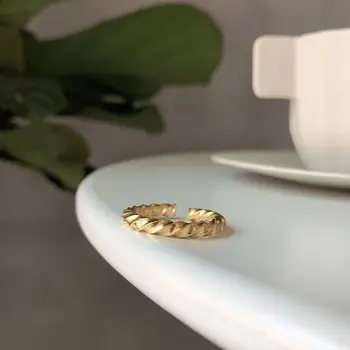 Silvology 925 Sterling Silver Zadnej strane Twist Prstene Zlato Elegantný Minimalistický Textúra 2019 Nové Krúžky pre Ženy Módne Šperky