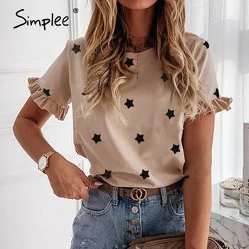 Simplee Bežné tvaru prehrabať ženy T-shirts Lete jednoduché jednofarebné mid-dĺžka hornej žena topy Krátky rukáv dámske topy