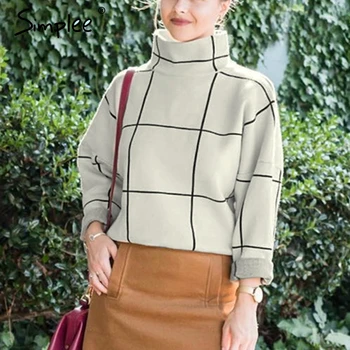 Simplee Jeseň turtleneck koberčeky ženy pulóver Bežné kancelárske pletené top vrchné oblečenie sveter Žena zime v teple von jumper 2019