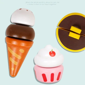 Simulácia Ice Cream Dezert Rezanie Nastaviť Drevené Hračky pre Deti Plastové Okno Potravín Kuchyňa Hračky Vzdelávacie Dievčatá Darček