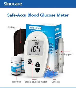 Sinocare Bezpečné Accu hladiny Glukózy v Krvi Meter Glucometer Držiak pre Diabetes 100 Testovacích Prúžkov Lancets s možnosťou 25 bezplatné testovacie prúžky