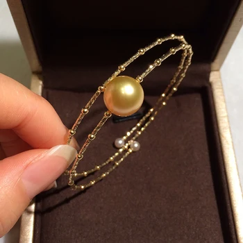 Sinya Prírodné Zlaté perly 18k AU750 zlato trubice Bangles náramok pre ženy, dievča, Mama milenca pearl priemer 10-11 cm