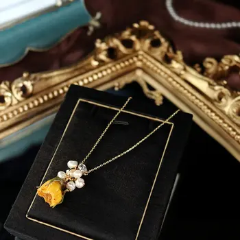 SINZRY Hotsale originálne handmade konzervované kvet prírodné perlový prívesok chokers náhrdelníky pre ženy