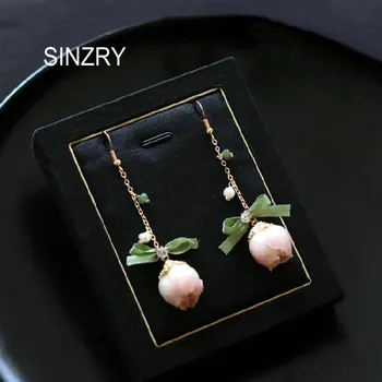 SINZRY hotsale pôvodné unikátne zachované ruže kvet pearl rôznych visieť náušnice lady party šperky darček