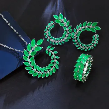 SINZRY Klasické zelené cubic zirconia crystal Náhrdelníky Náušnice Krúžky Nastaviť Módne Značky Dámske Šperky Súpravy bižutérie darček