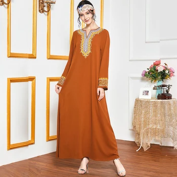 Siskakia Etnických Vyšívané Dlhé Šaty Orange Voľné Plus Veľkosť Maxi Šaty, Celý Rukáv Arabčina Turecko Moslimskou Oblečenie Na Jeseň 2020