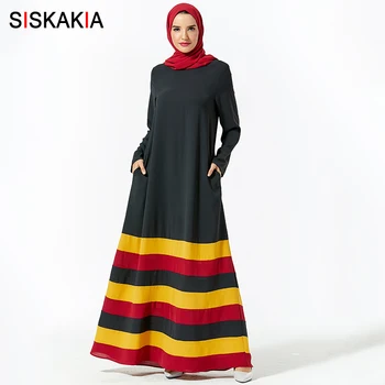 Siskakia Maxi Šaty Módne Rainbow Prekladané Patchwork Plus Veľkosť Šaty s Dlhým Rukávom O Krk voľné Bežné Ženy Oblečenie Arabian