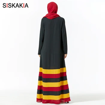 Siskakia Maxi Šaty Módne Rainbow Prekladané Patchwork Plus Veľkosť Šaty s Dlhým Rukávom O Krk voľné Bežné Ženy Oblečenie Arabian