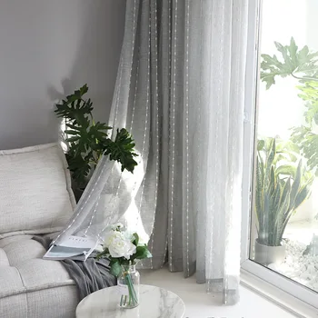 Sivá Nordic bielizeň obrazovky Opony vertikálne pruhy s bavlnou loptu Tylu Záves pre Obývacia Izba Cortinas Rideaux S230&C