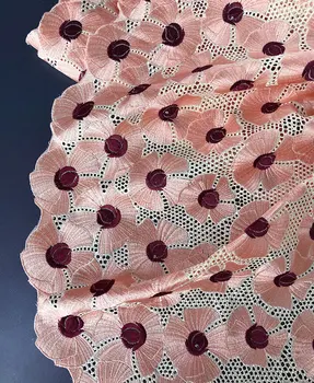 Sivá Ružová Naozajstný Švajčiarskej čipky Afriky Deluxe Voile textílie vo Švajčiarsku Vynikajúce Nigérijský Ghana inšpiroval nosiť oblečenie, 5 metrov