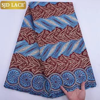 SJD ČIPKY Kráľovská Modrá Afriky Suché Textílie, Čipky Embroiderey Swiss Voile Šnúrky Vo Švajčiarsku Pre Nigérijský Muž Handričkou Materiálov A2033