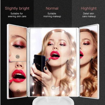 Skladacia LED Kozmetické Zrkadlo 22 LED Prenosné Osvetlenie make-up Zrkadiel Dotykový Displej Make-up Zrkadlo S 2X/3X Zväčšením Tabuľka