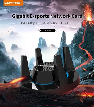 SKLADOM Comfast AC1900 Wirelss Gigabit E-Sports Network Karty Adaptéra WiFi, USB 3.0 1900Mbps Dual Band 5.8 G 4x3dBi Antény Hra karty