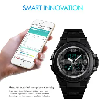 SKMEI Šport Smart Hodinky Mužov Bluetooth Duálne Zobrazenie Digitálne Hodinky Pánske 5Bar Nepremokavé Smartwatch Relogio Masculino 1517