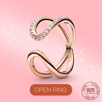 Skutočné 925 Sterling Silver ring Infinity symbol Rose gold ring Šumivé CZ pre ženy módne šperky krúžok darček