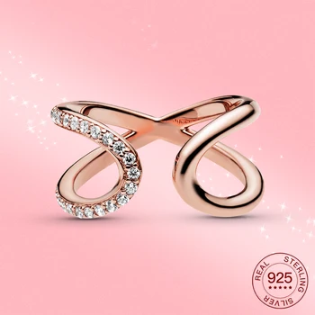 Skutočné 925 Sterling Silver ring Infinity symbol Rose gold ring Šumivé CZ pre ženy módne šperky krúžok darček