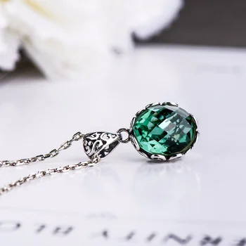 Skutočné Rýdzeho Striebra 925 Prívesok Pre Ženy Emerald Prírodný Drahokam Vintage Crystal Náhrdelníky & Prívesky Cuarzo Piedra
