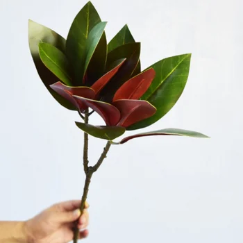 Skutočný dotyk umelé veľké magnolia list 2 pobočky latex leaf strane pocit rastlín výzdoba pre záhradu, domáce stranu hotel tabuľka 1pcs 68 cm