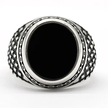 Skutočný Čistý 925 Sterling Silver Ring pre Mužov Prírodný Kameň Achát Kvapky Reťazca turecký Šperky snubný Prsteň Vintage Jemné Šperky