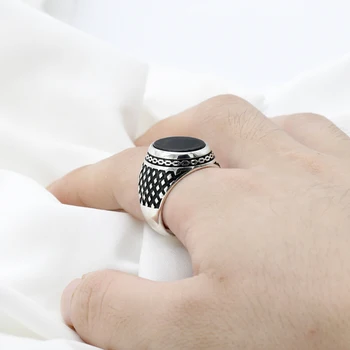 Skutočný Čistý 925 Sterling Silver Ring pre Mužov Prírodný Kameň Achát Kvapky Reťazca turecký Šperky snubný Prsteň Vintage Jemné Šperky