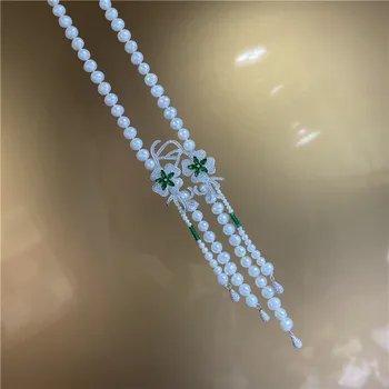 Sladkovodné perly náhrdelník biela blízkosti kolo 8-9 mm, červený/zelený nefrit veľkoobchod prírody korálky FPPJ