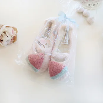 Sladký Melón chlpaté papuče ženy domov, bytov topánky Japonský roztomilý ovocie bavlna teplé Spálňa non-slip dámske papuče topánky