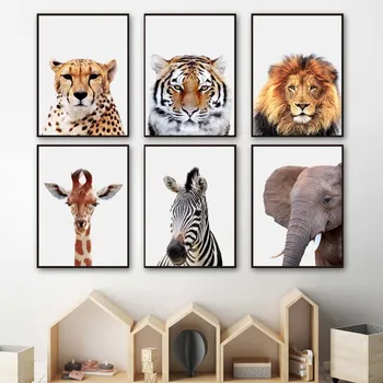 Slon Leopard, Lev, Tiger, Žirafa, Zebra Wall Art Plátno Na Maľovanie Nordic Plagáty A Potlačou Obrazov Na Stenu Pre Obývacia Izba Dekor