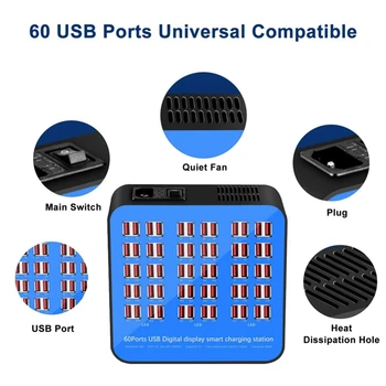 Smart 60 Porty USB Hub Nabíjacej Stanice elektrickej Zásuvky Multi Port, Rýchlosť Stenu Nabíjací Dock Adaptérom Plug Eú