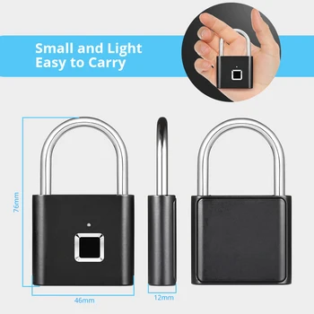 Smart Nabíjateľná Dverí Zamky Odtlačkov prstov Quick Lock odblokovať Dotykový Ovládací Keyless Bezpečnostný Visiaci zámok, USB Kábel