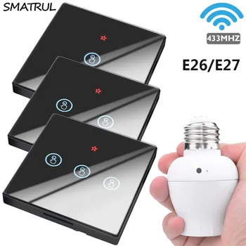 SMATRUL E26 E27 objímky žiarovky smart Switch Svetlo dotknite sa položky Bezdrôtové pripojenie 1/2/3 gang 433Mhz RF Diaľkové Ovládanie Wall Panel-domovská stránka 110V 220V