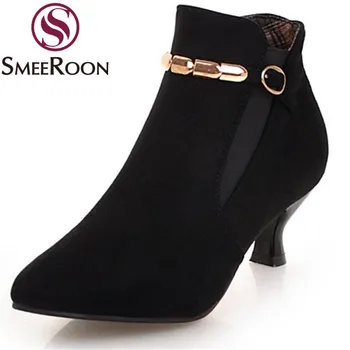 Smeeroon veľké veľkosti 34-47 členková obuv žena pracky ukázal prst dámy topánky móda office svadobné topánky dámske zimné topánky