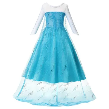 Snehová Kráľovná Elza Súbory Na Party Šaty Dievčatá Modrá Elsa Maškarný Kostým Princezná Deti Sequin Dlhý Plášť Halloween Narodeniny Sprievod Oblečenie